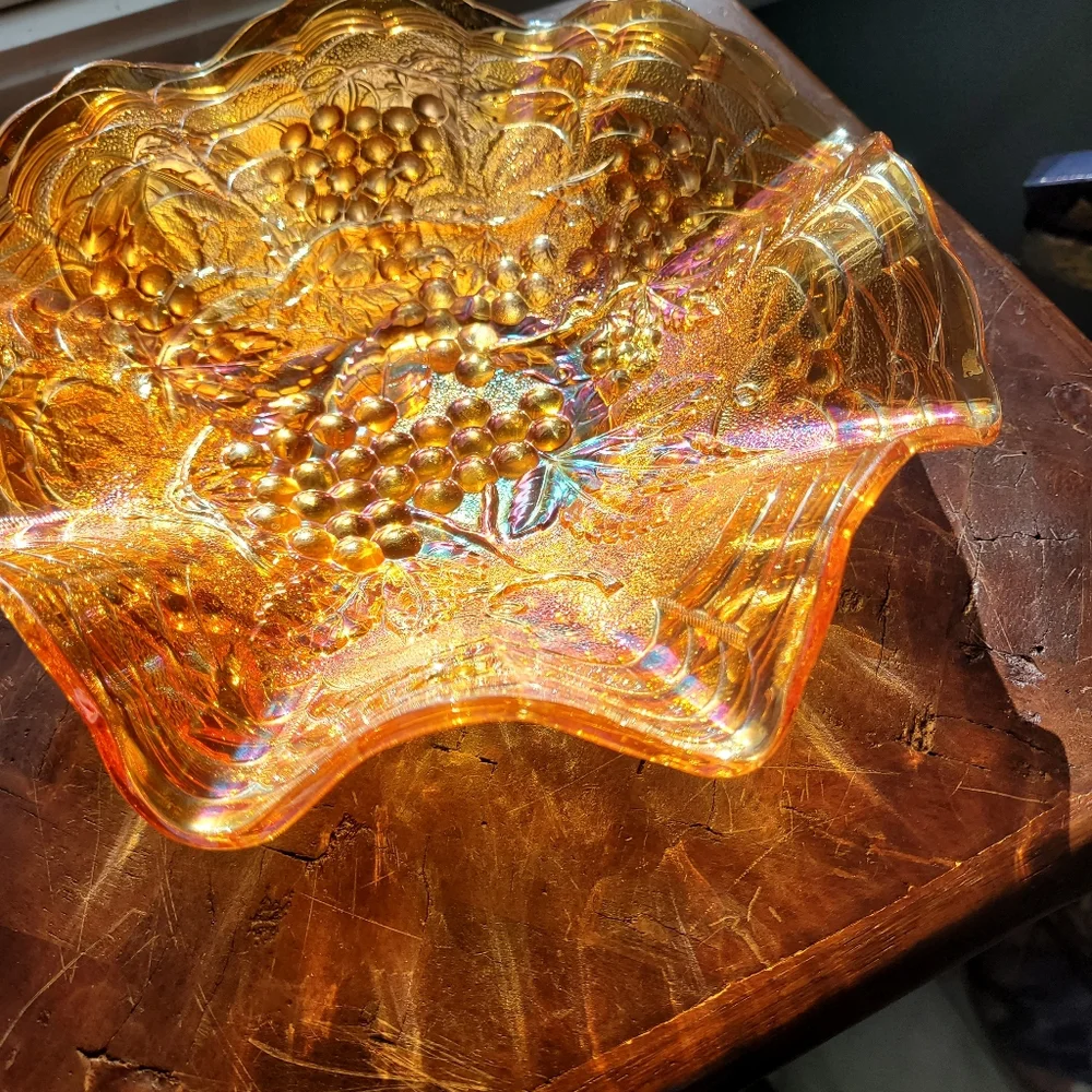 Frosted Amber Carnival Glass Depression Glass